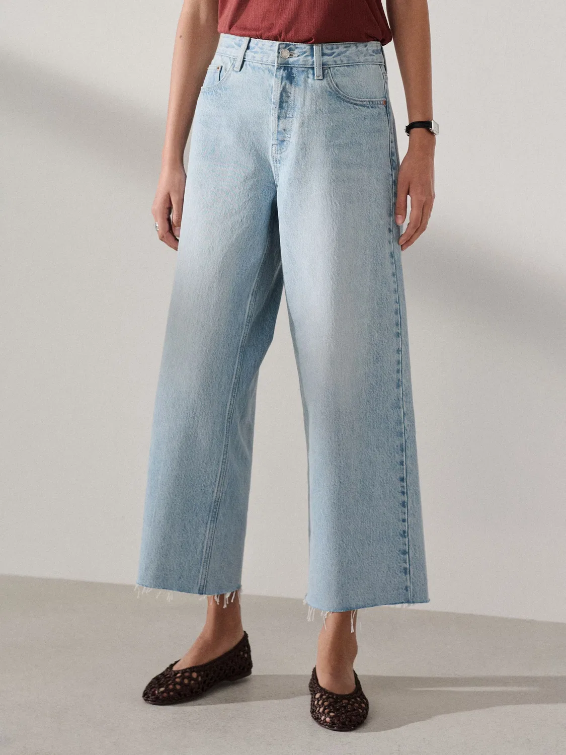 Джинсы широкие укороченные с необработанным краем Next, Light Blue Raw Hem — фото 3