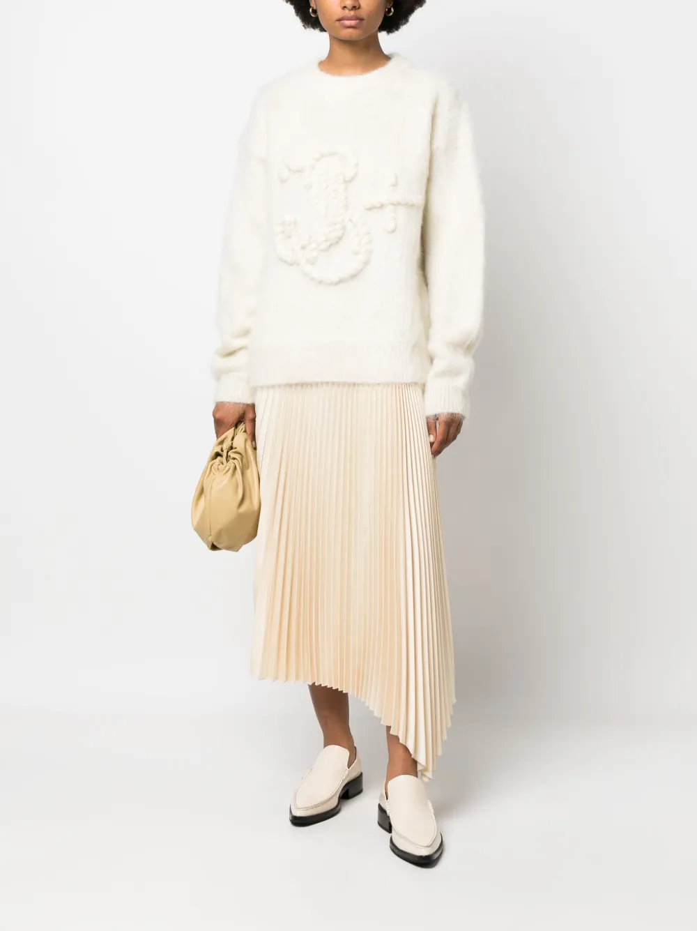 Вязаный джемпер с вышитым логотипом JIL SANDER, белый — фото 2