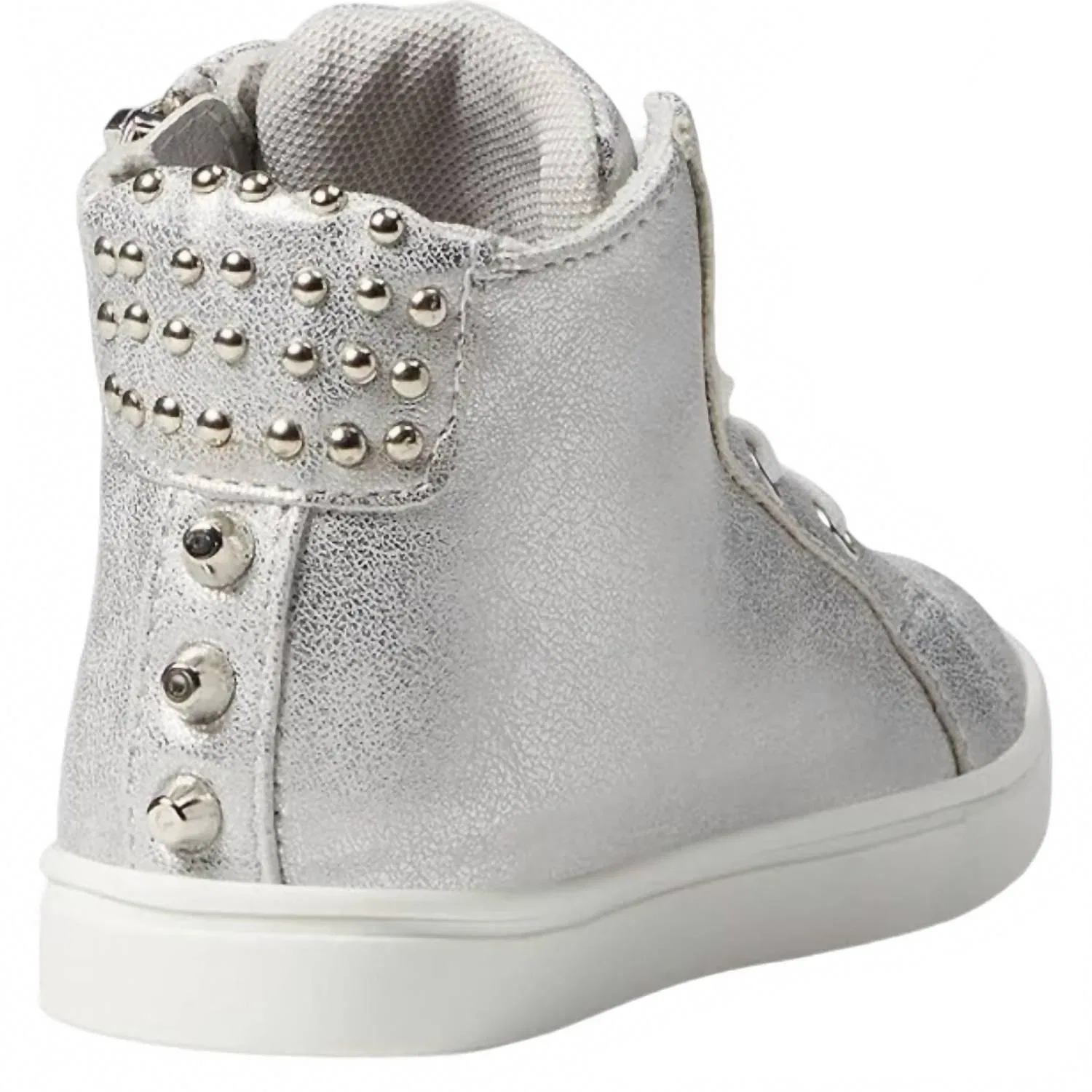 Детские высокие кроссовки для девочек на шнуровке Ivette Nina, Silver Distressed Metallic — фото 4