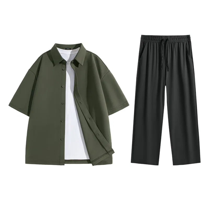Детский комплект рубашек Ice Silk Clothing Sets MINISO, Army Green+Black
