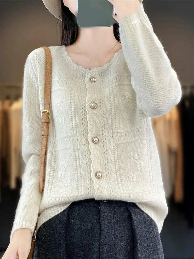 Женский кардиган с текстурной вышивкой, Merino Wool, Mi Yellow — фото 2