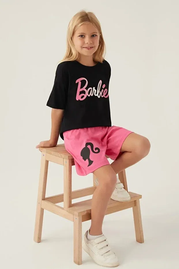 Детские шорты для девочек с принтом Barbie Girl Shorts Set U.S. Polo Assn., Cream — фото 3