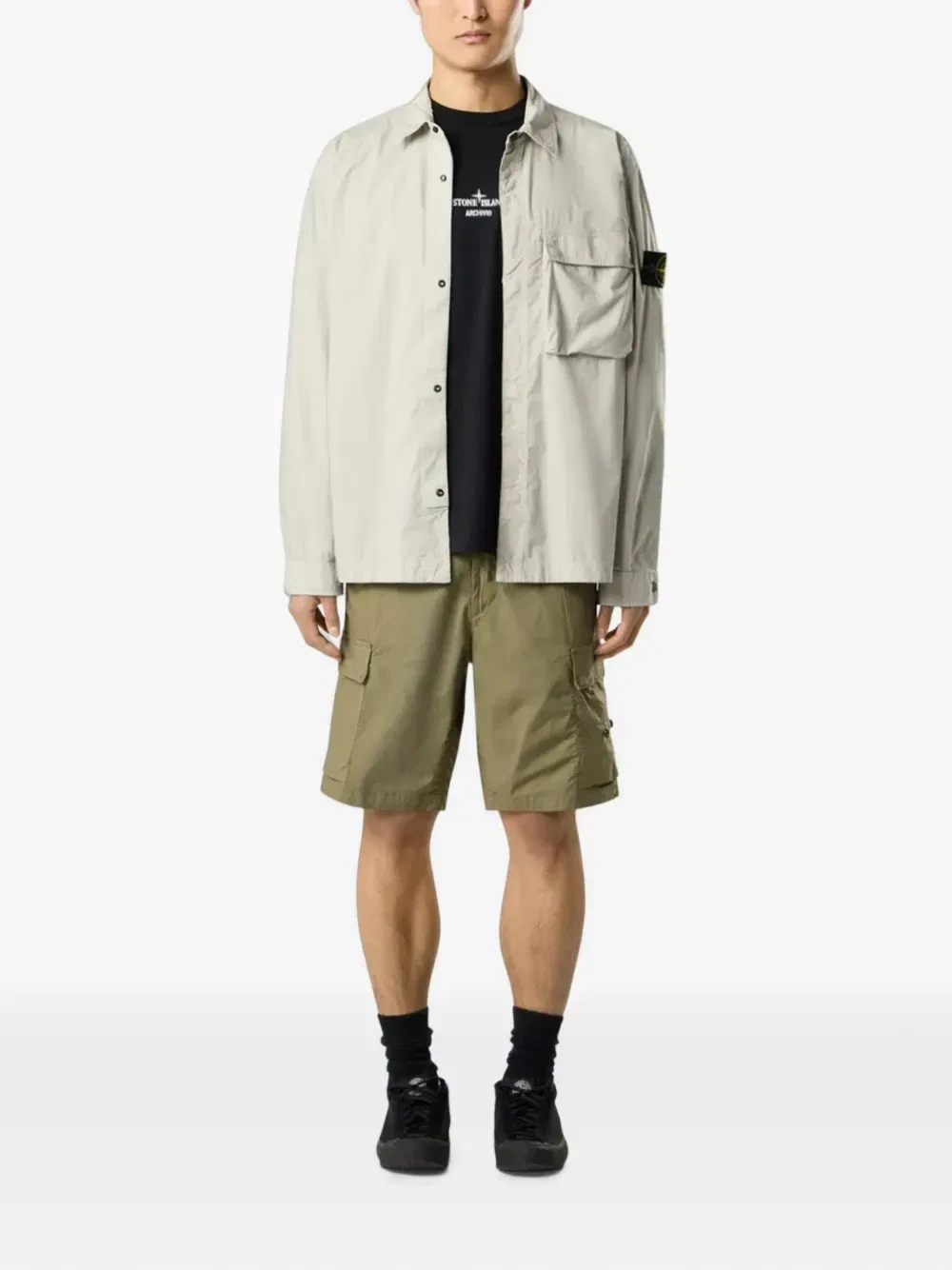 Рубашка с накладными карманами, окрашенная в готовом виде Stone Island, бежевый — фото 2