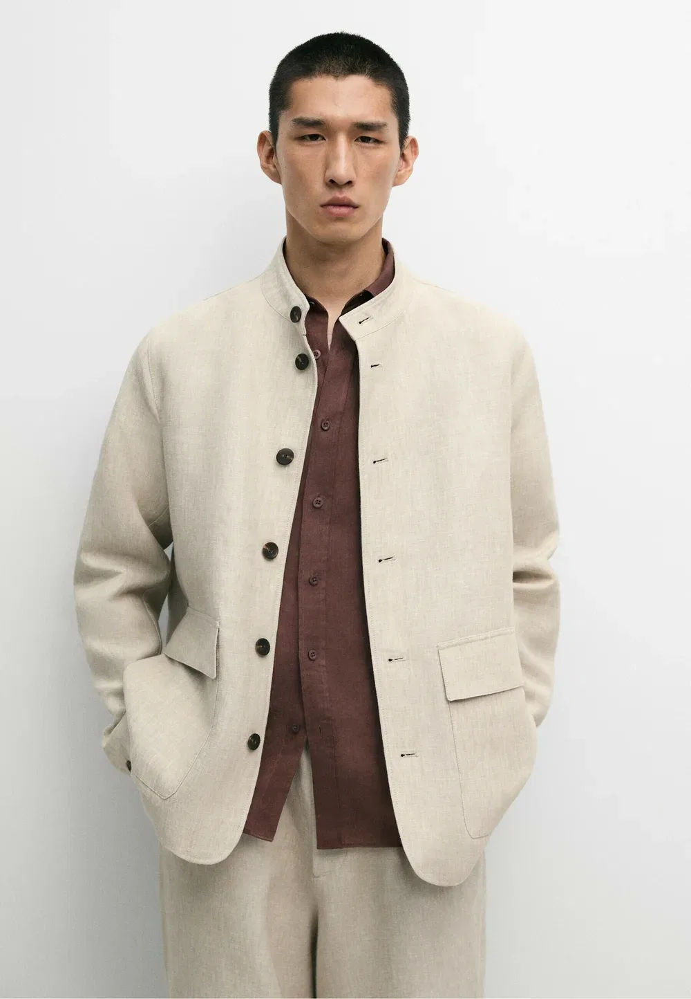 Рубашка-Куртка из 100% льна в стиле «total look» - летняя куртка Massimo Dutti, Beige