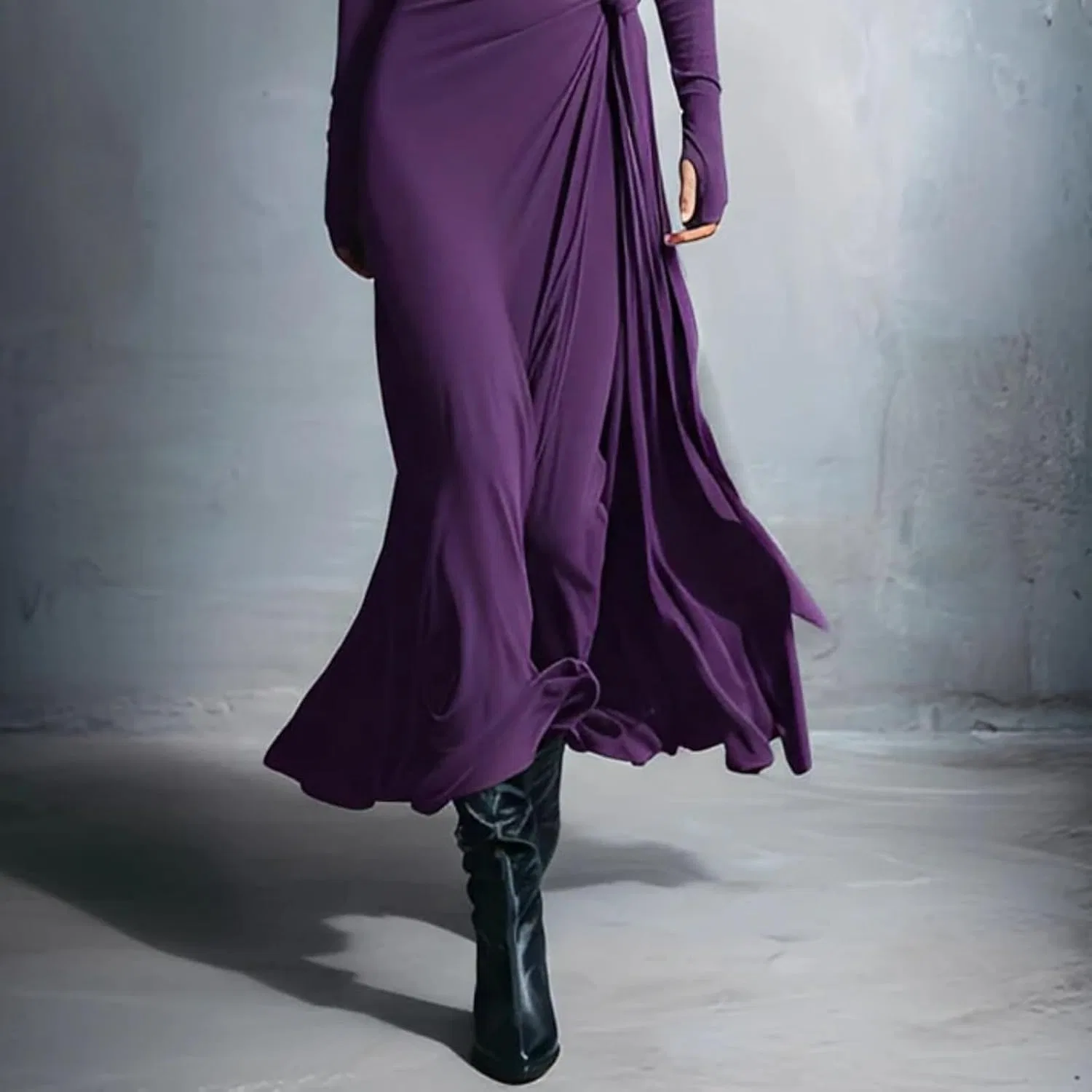 Женское облегающее платье макси с высоким воротом Modesees, Purple — фото 3
