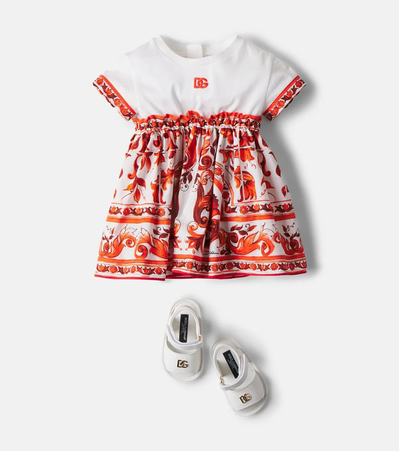 Комплект платья и трусиков из хлопка с майоликой Dolce&Gabbana Kids, красный — фото 2