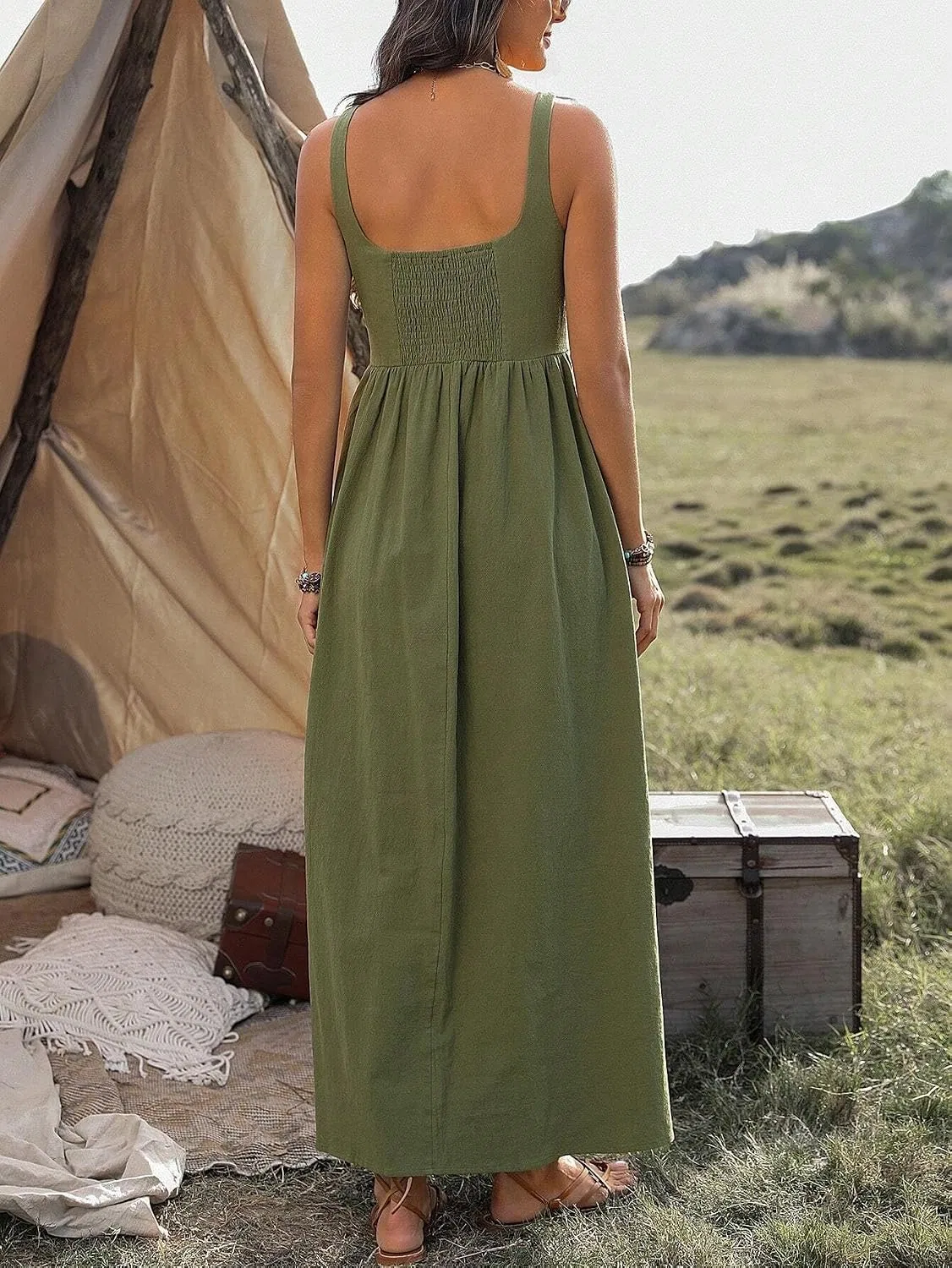 Женское повседневное платье-комбинация на бретелях Army Green — фото 2