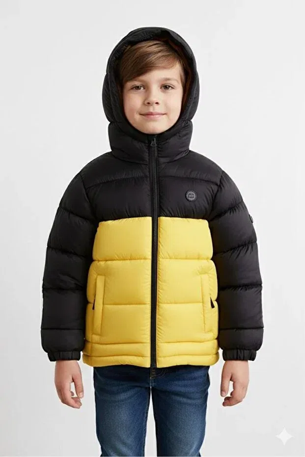 Детский пуховик для мальчиков с капюшоном Lesso Kids, Yellow