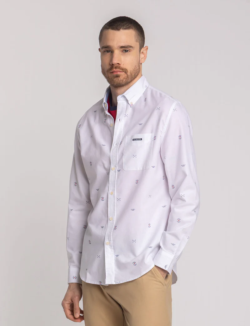 Рубашка U.S. Polo Assn Long Sleeve All Over Mallet Print Oxford, белый — фото 4