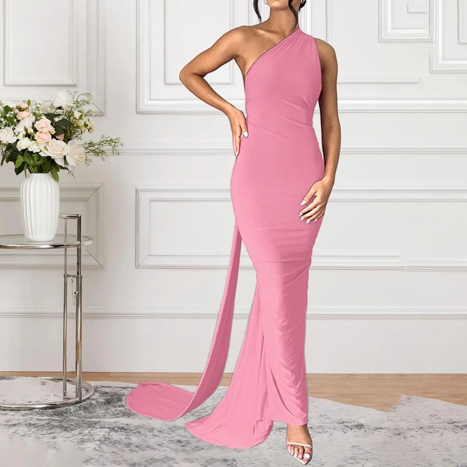 Женское облегающее платье с открытой спиной Bodycon, Pink — фото 2