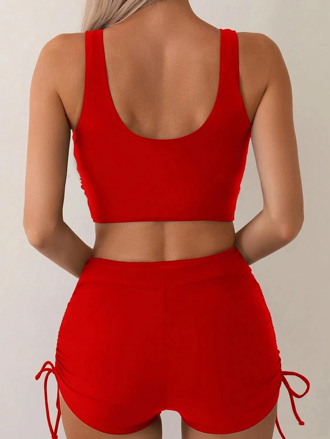 Женский бикини-сет с завышенной талией, Casual, Red — фото 4