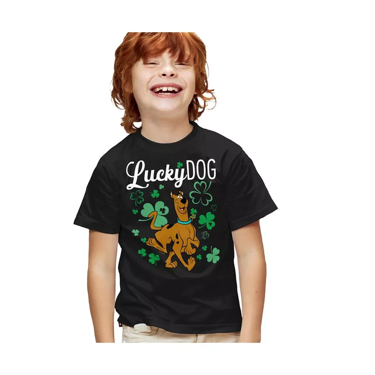 Детское футболка с принтом ScoobyDoo Lucky Dog Shamrocks Scooby-Doo, Black