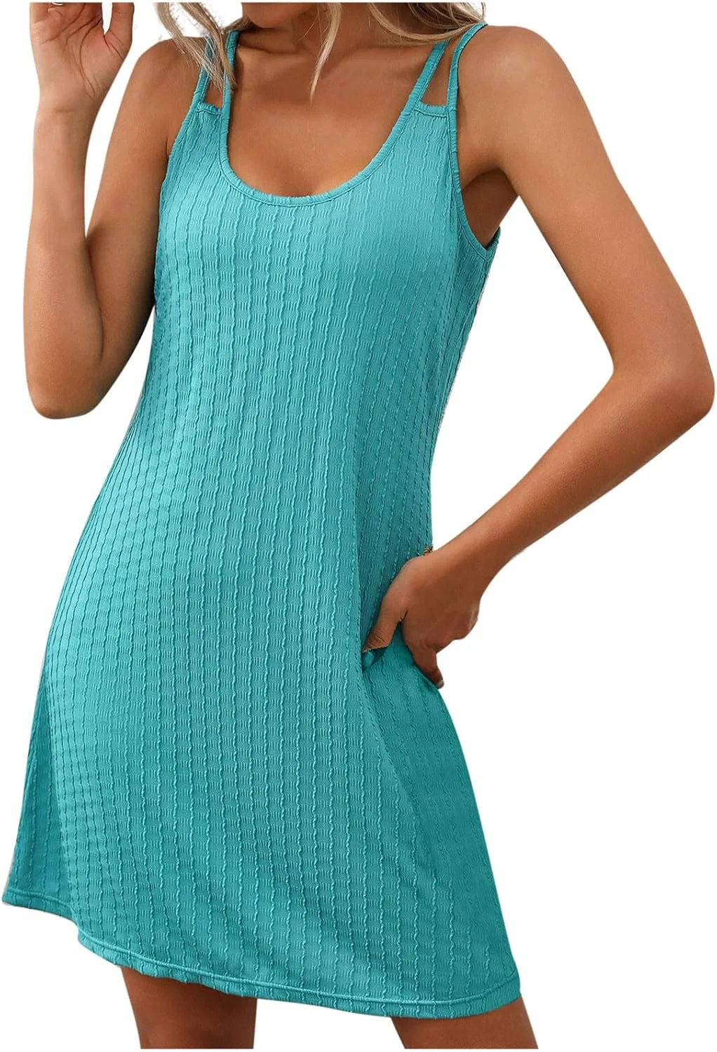 Женское мини-платье sleeveless scoop neck casual sundress, Green