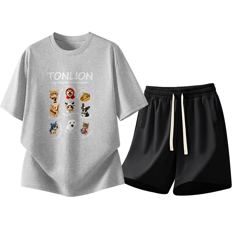 Детский спортивный костюм с принтом Tonlion, Heather Grey Black