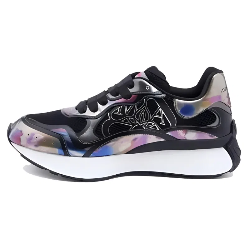 Кроссовки повседневные Sprint Runner Low Alexander McQueen с коробкой черно-бело-серебристые