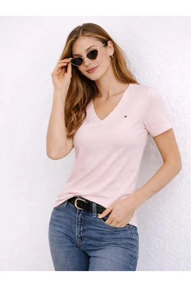 Женская футболка хлопковая с коротким рукавом Tommy Hilfiger, Pink — фото 3