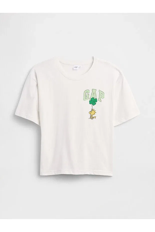 Женская футболка с принтом Peanuts Oversized D Crew Neck Gap, White — фото 2