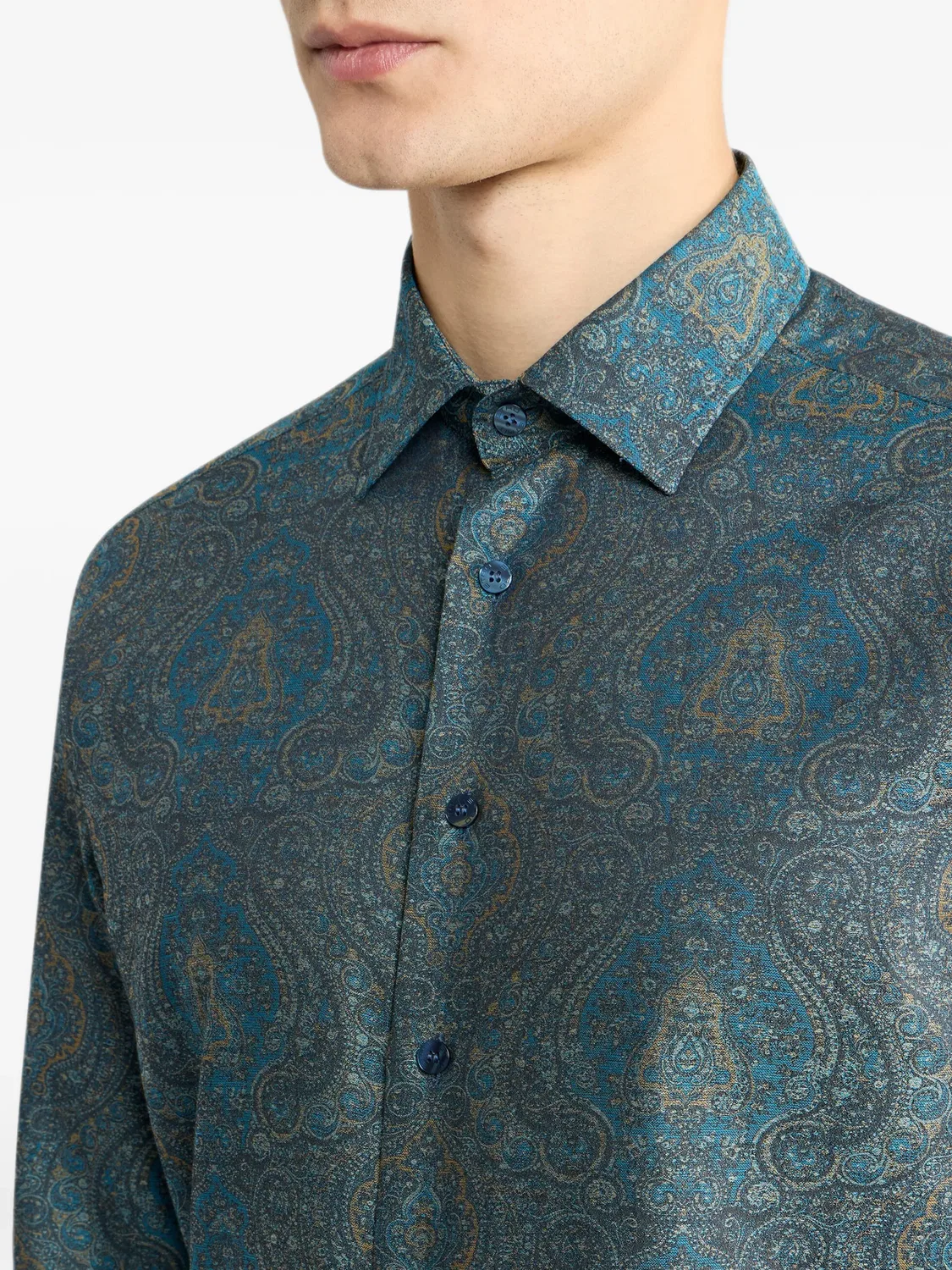 Рубашка из хлопкового жаккарда, синяя ETRO, синий — фото 4