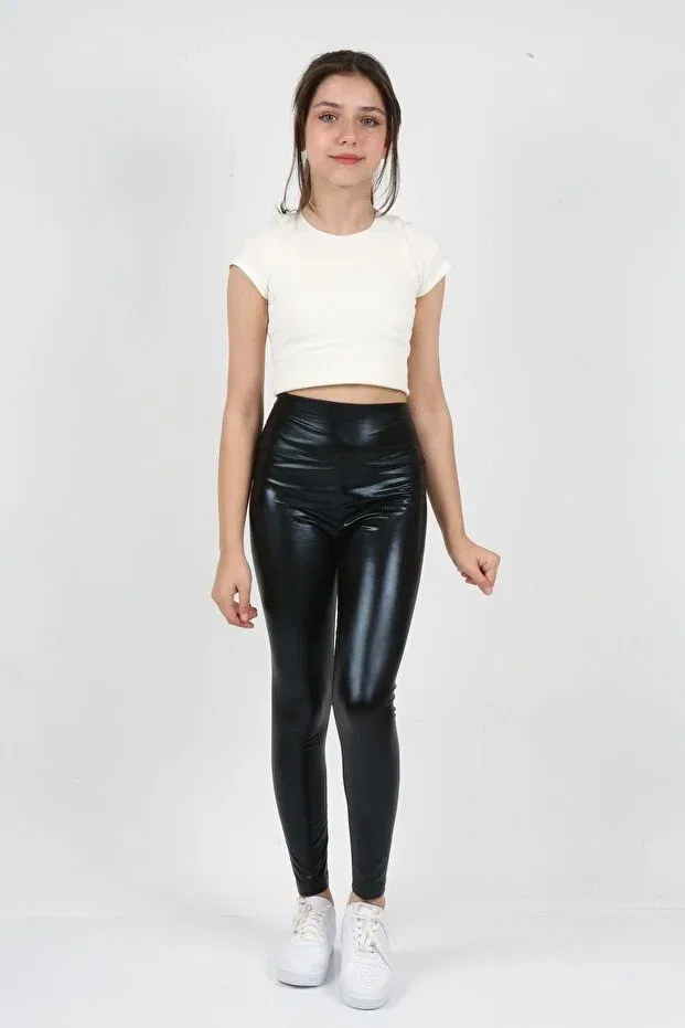 Детские леггинсы для девочек металлик с высокой талией Erdem Kids, Black — фото 2