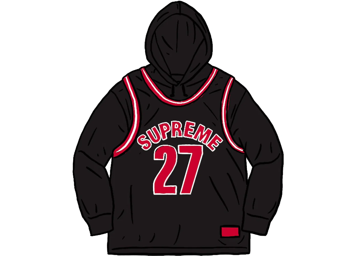 Мужская толстовка с капюшоном длинным рукавом Supreme Basketball Jersey Hooded Sweatshirt, Black