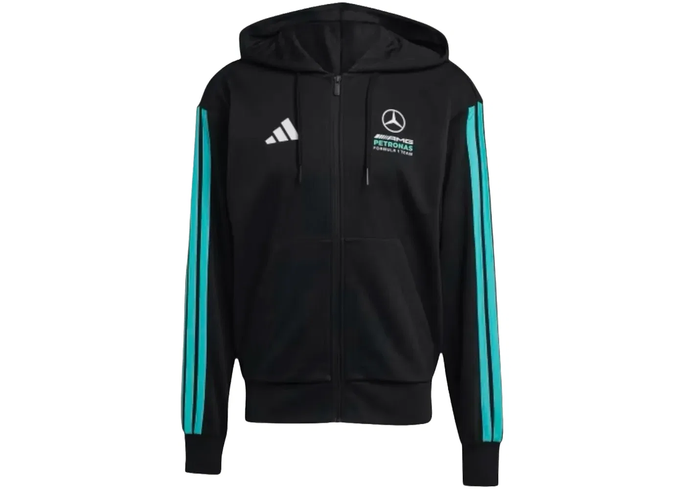 Мужская худи с принтом Mercedes AMG Petronas Formula 1 Team DNA Full Zip Hoodie Adidas, Black Semi Mint Rush