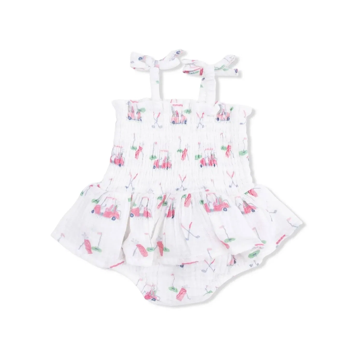 Детский боди-комбинезон для девочек с юбкой и цветочным принтом Golf Carts Muslin Smocked Bubble With Skirt Angel Dear, розовый