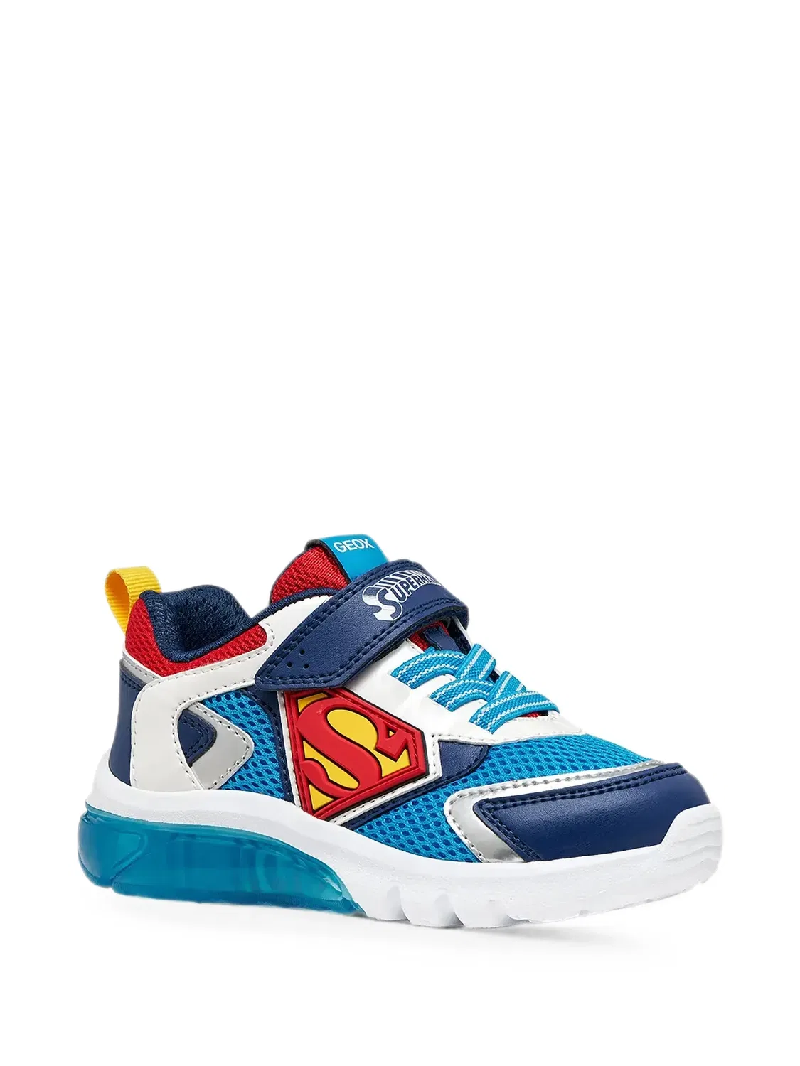 Кроссовки из коллаборации с Warner Bros. кроссовки Superman Ciberdron с подсветкой Geox Kids, синий