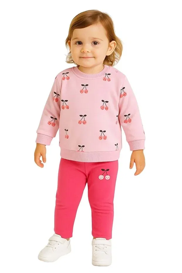 Детский комплект для девочек с принтом Cherry Printed Tracksuit Set Ww Waka Waka Kids Store, Powder