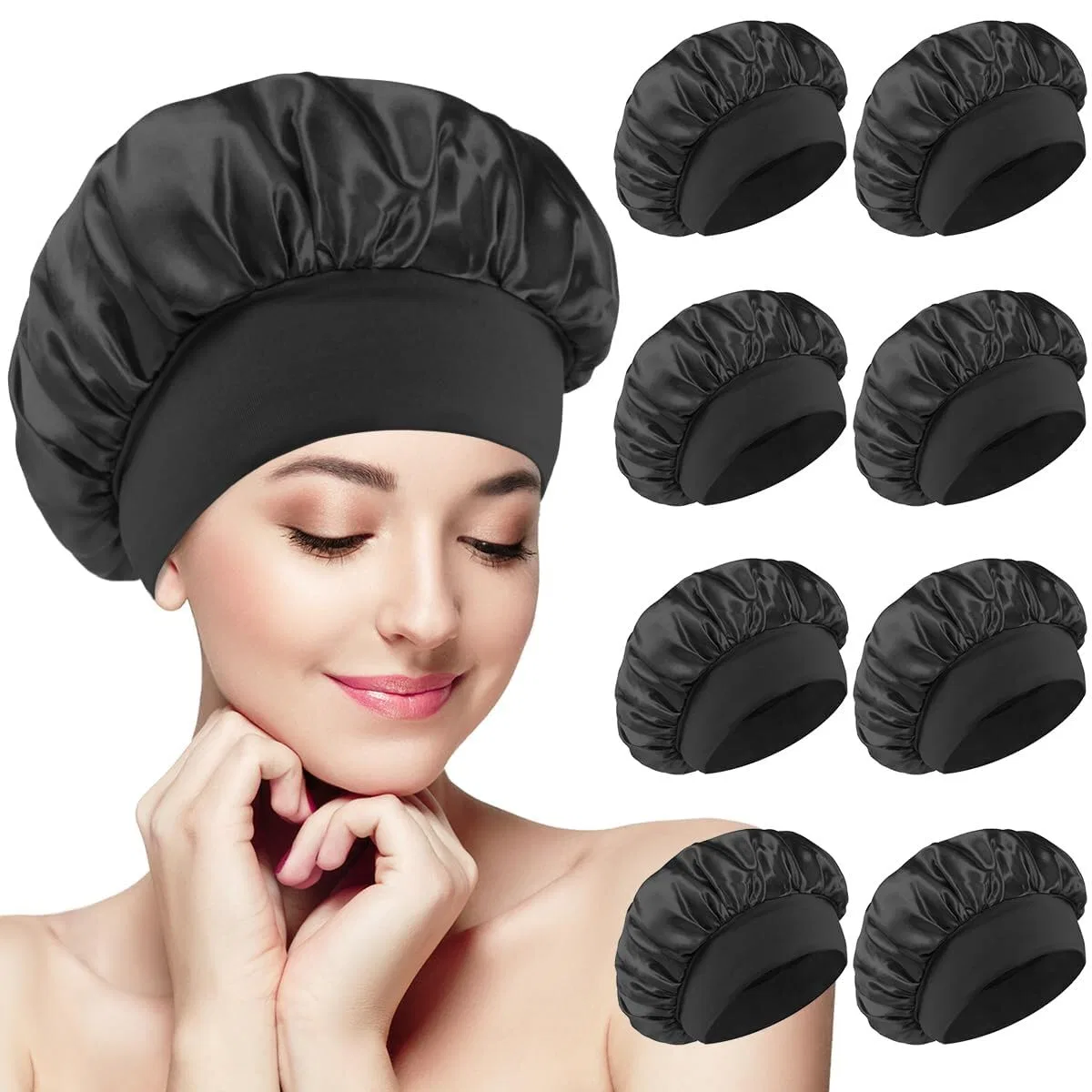 Шапочка для душа и сна Satin, 8 шт, 30 см, Schwarz Generisch