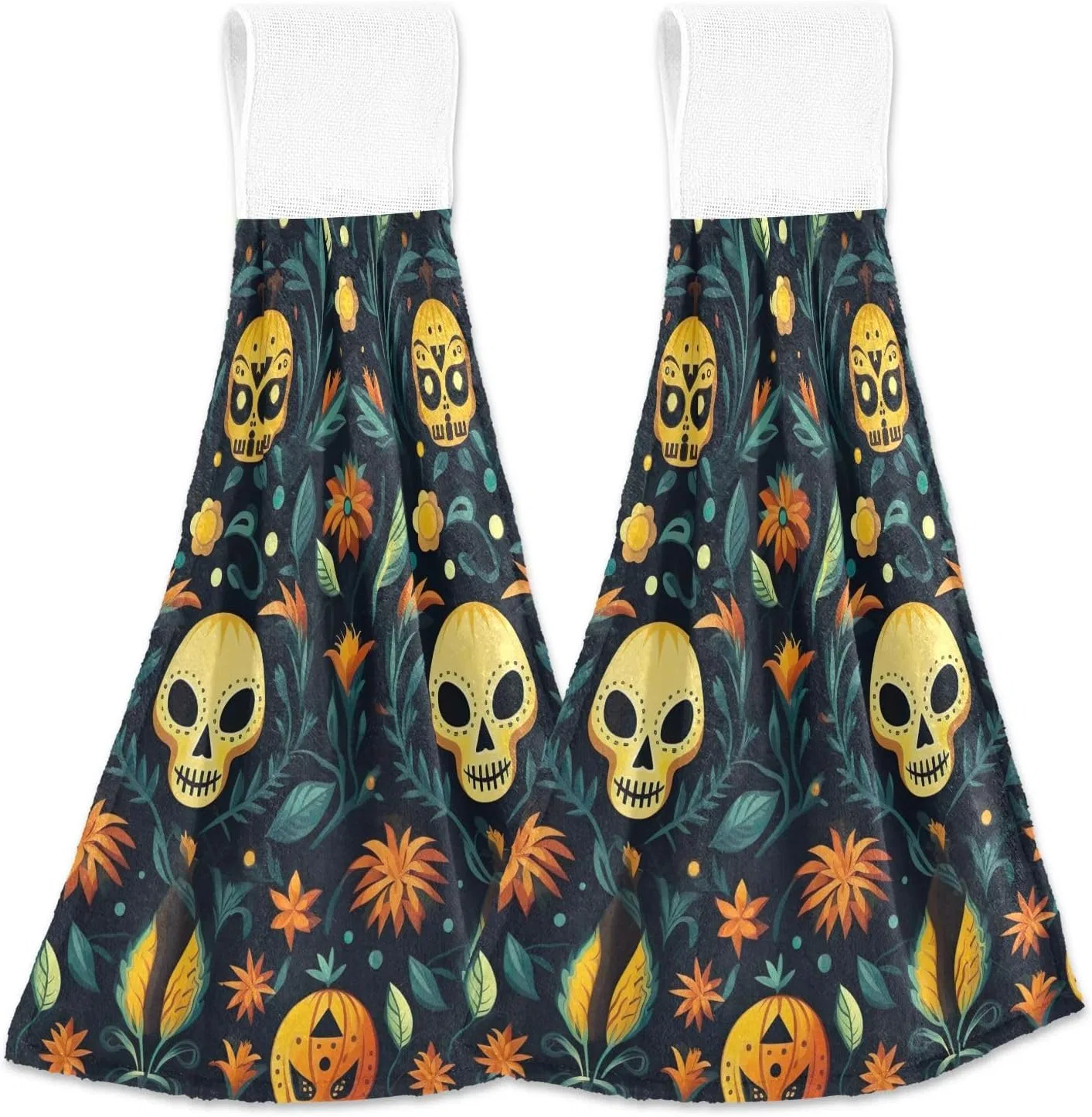 Набор полотенец с петлей, CHIFIGNO, 2 шт, 35.6x46.4 см, Halloween Pumpkins Skull Flowers