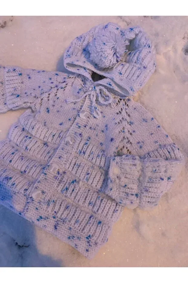 Детский кардиган для новорожденных с капюшоном Hand Knitted Baby Cardigan Nartanesibutik, Blue/White
