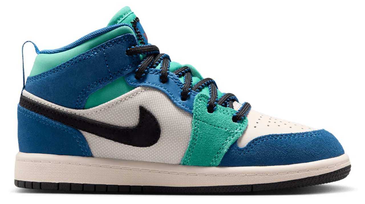 Детские баскетбольные кроссовки для мальчиков с высоким берцем AJ 1 Mid SE Jordan, Chalk/University Red/True Blue