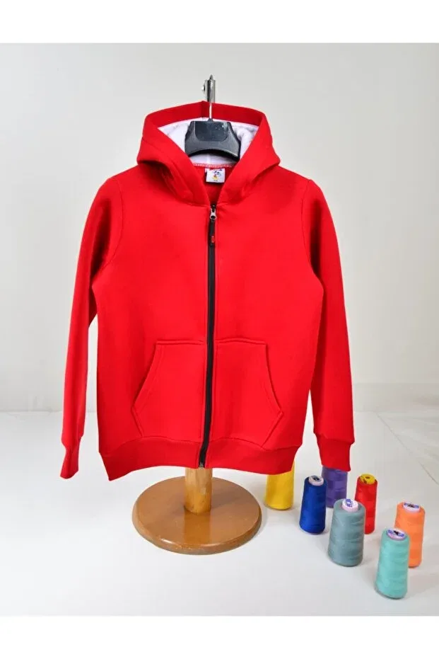 Детский кардиган на молнии с капюшоном, очень толстый, Kidspitircik, Red