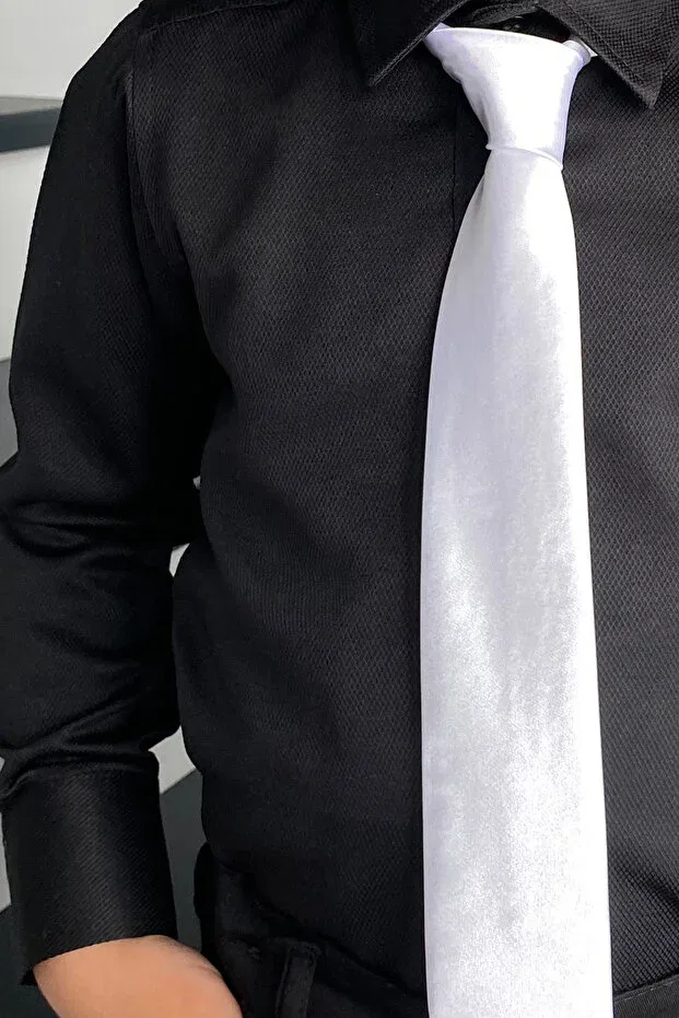 Детский комплект рубашек с галстуком Dobby Black Shirt Tie Set of 2 Entel, White — фото 3