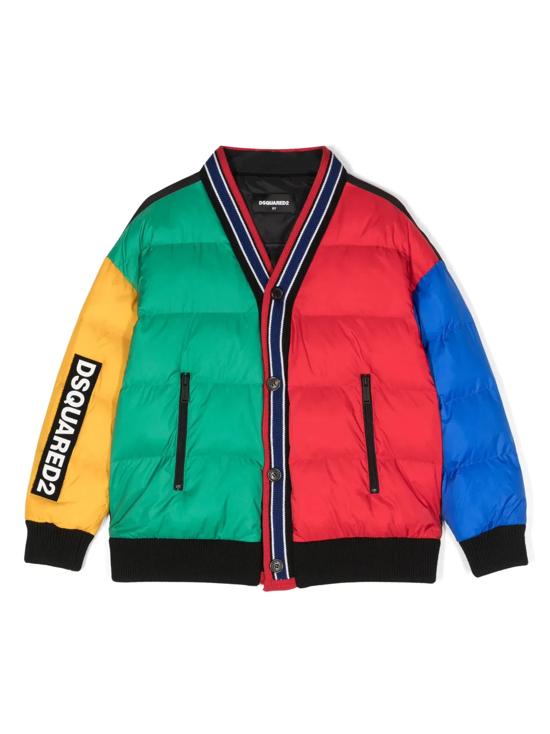 Пуховик с кнопками и цветным блоком DSQUARED2, красный
