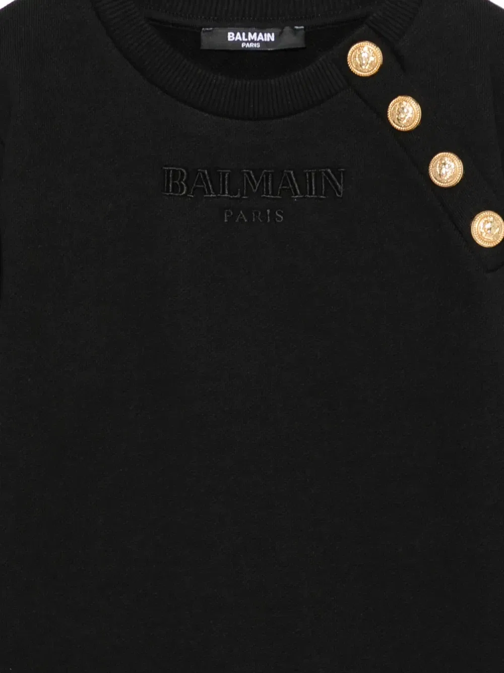 Свитшот с вышитым логотипом и деталями-пуговицами Balmain Kids, черный — фото 3