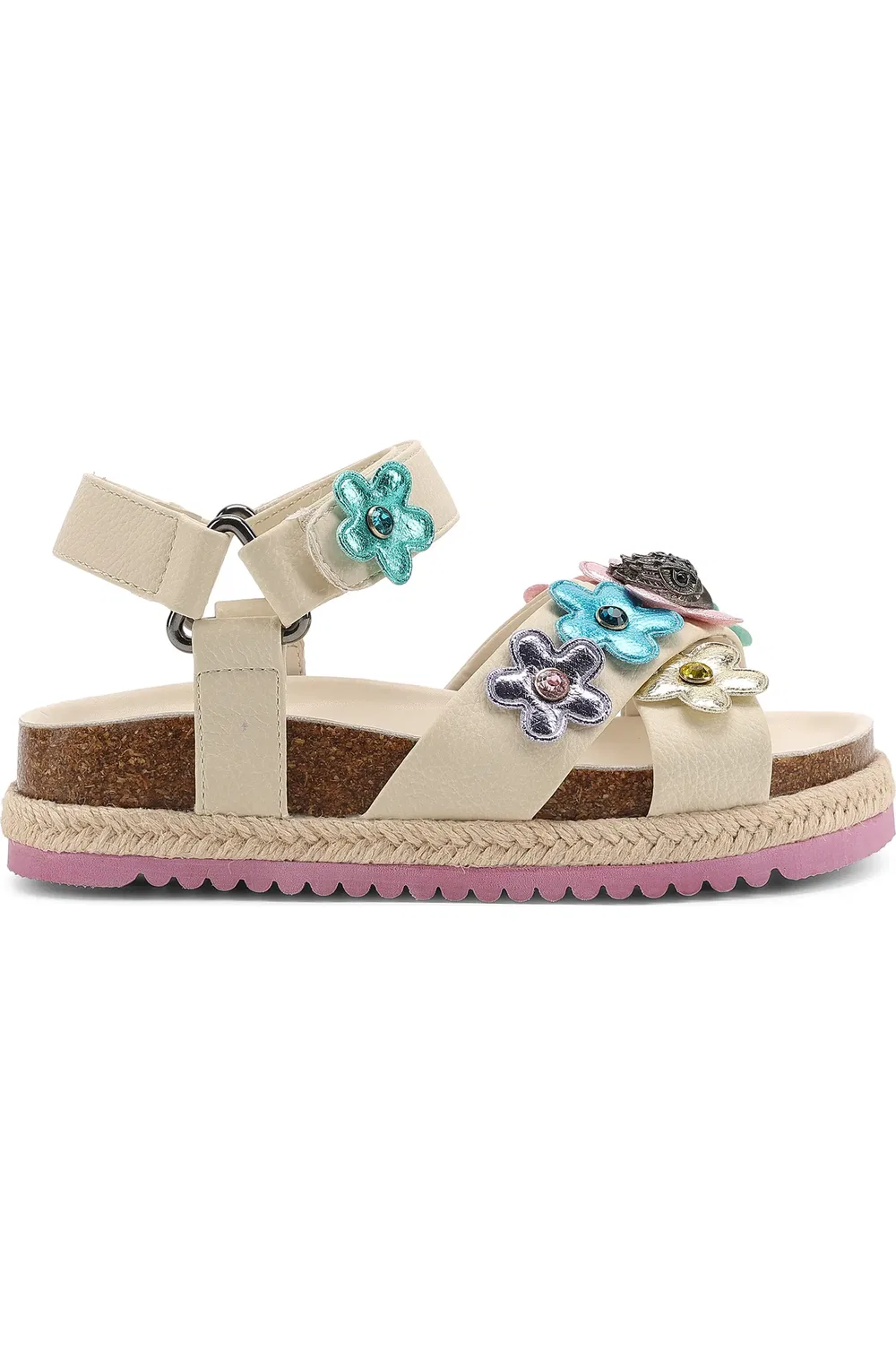 Сандалии детские на платформе с цветочным аппликациями Mini Kensington Flower Kurt Geiger London, Bone Multi — фото 2
