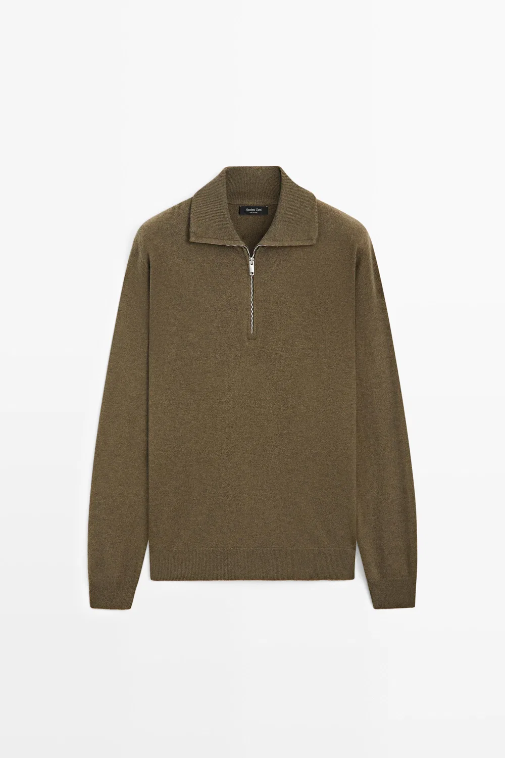 Свитер Massimo Dutti Mock Neck Zip-Up Knit, темно-зеленый — фото 2