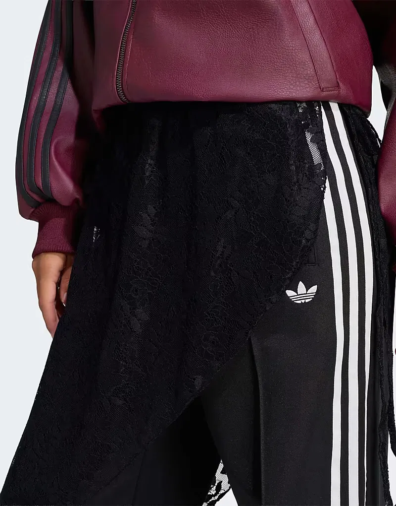 Спортивные брюки Adidas Originals 2-в-1 Firebird свободного кроя с кружевной юбкой, черный — фото 3
