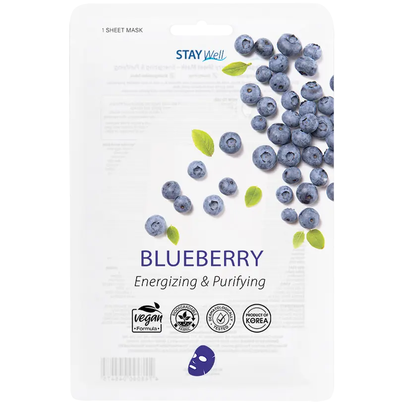 

Stay Well Blueberry веганская тканевая маска для лица, 1 шт.