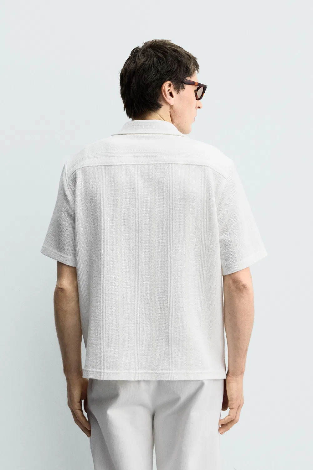 Рубашка из жаккарда в полоску, стандартного кроя ZARA, Oyster-White — фото 3