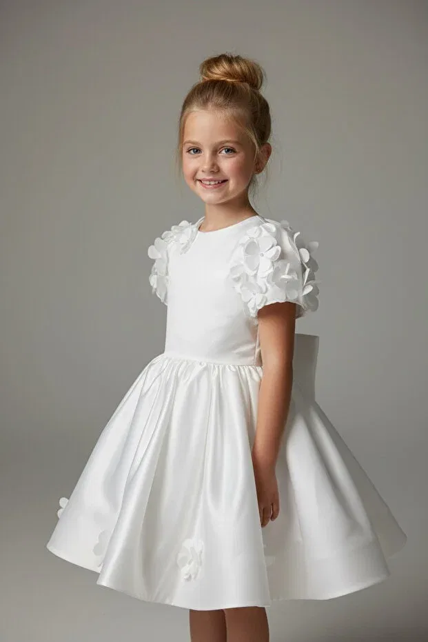 Детское платье для девочек с принтом White laser cut flower girl dress Zühre Balaban, White