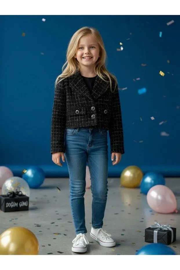 Детское для девочек жакет из твида с блестками Zekids, Black