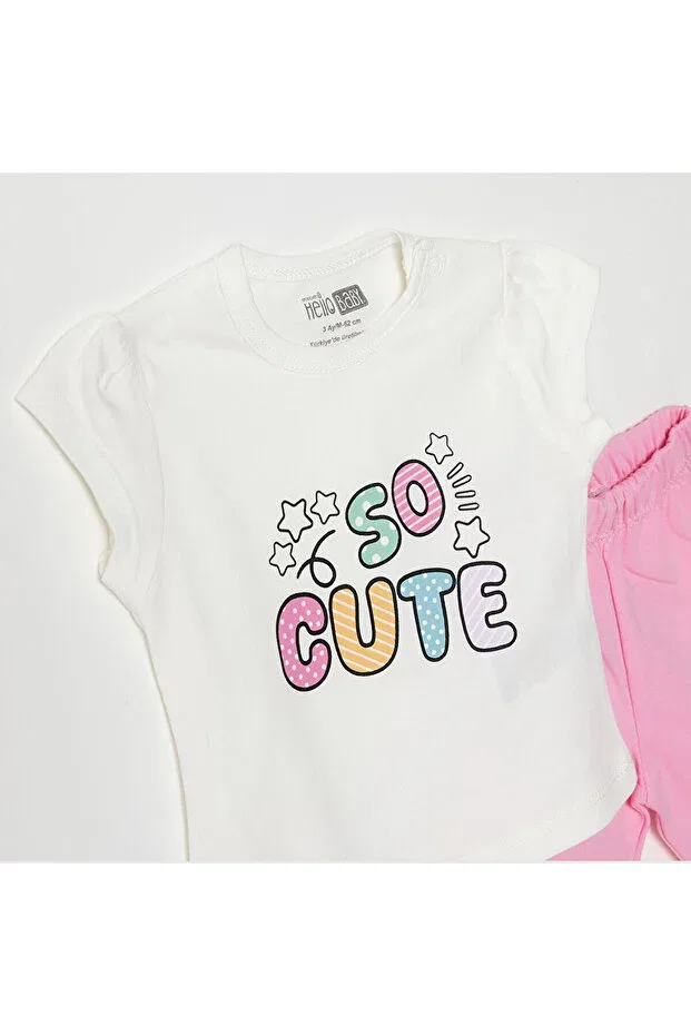 Детская футболка для девочек с принтом Hellobaby printed 2 threads newborn girls tshirt-shorts baby girl Ebebek Hello Baby, Pink — фото 3