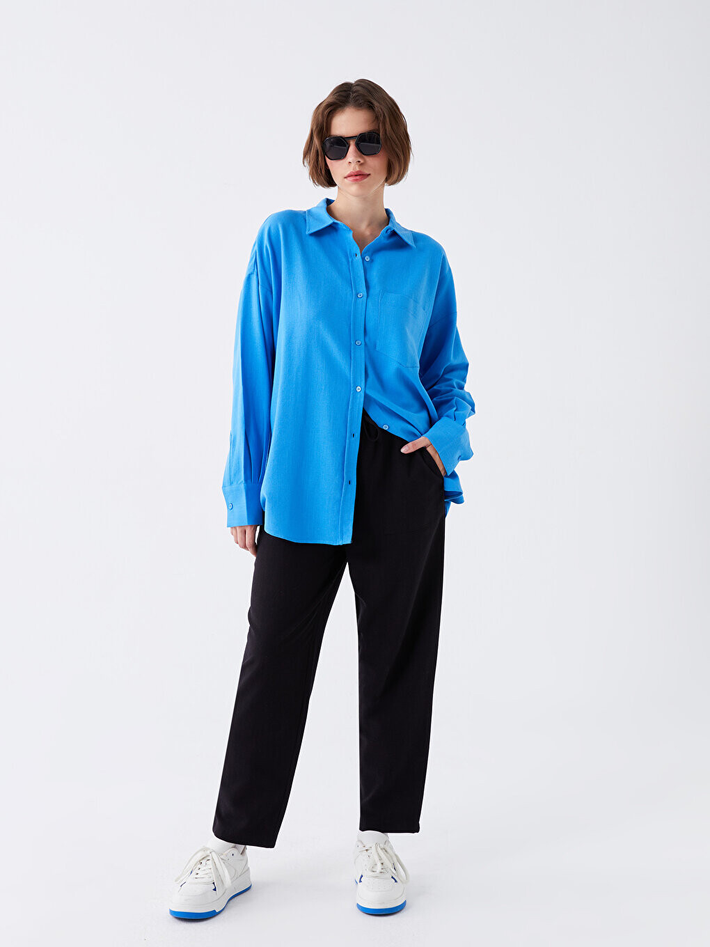 

Однотонные женские брюки из смесового льна с эластичной резинкой на талии LCW Casual, черный