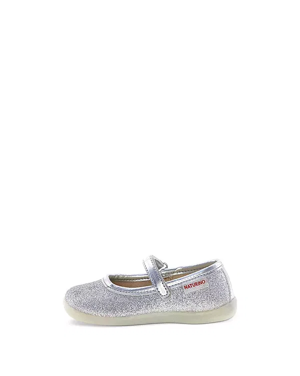 Детские балетки для девочек с блестками Pavia 2 Glitter Naturino, Metallic Silver — фото 4