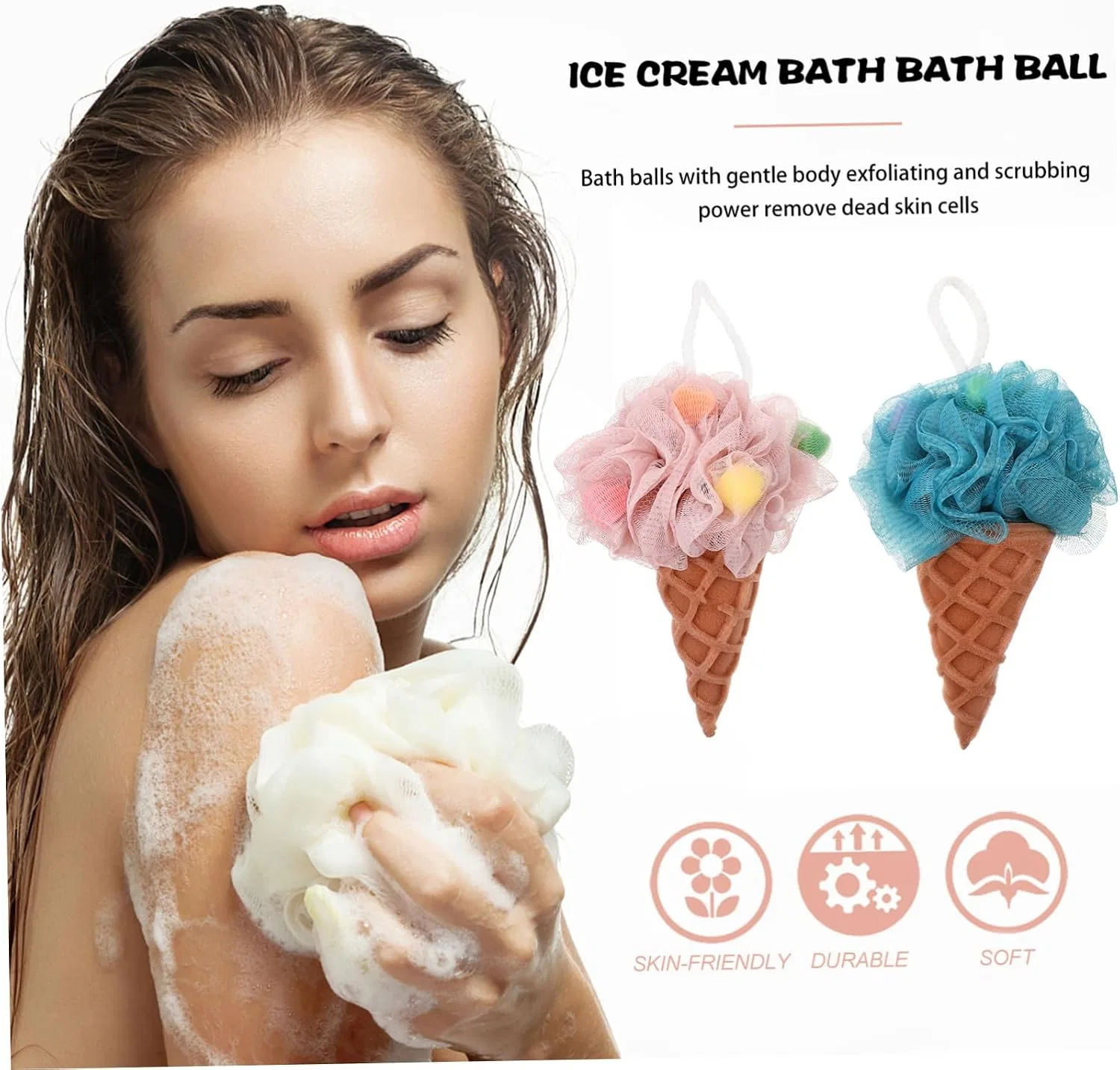 Мочалка для душа Ice Cream Design, STOBAZA, 2 шт, 80 г, Blue — фото 4