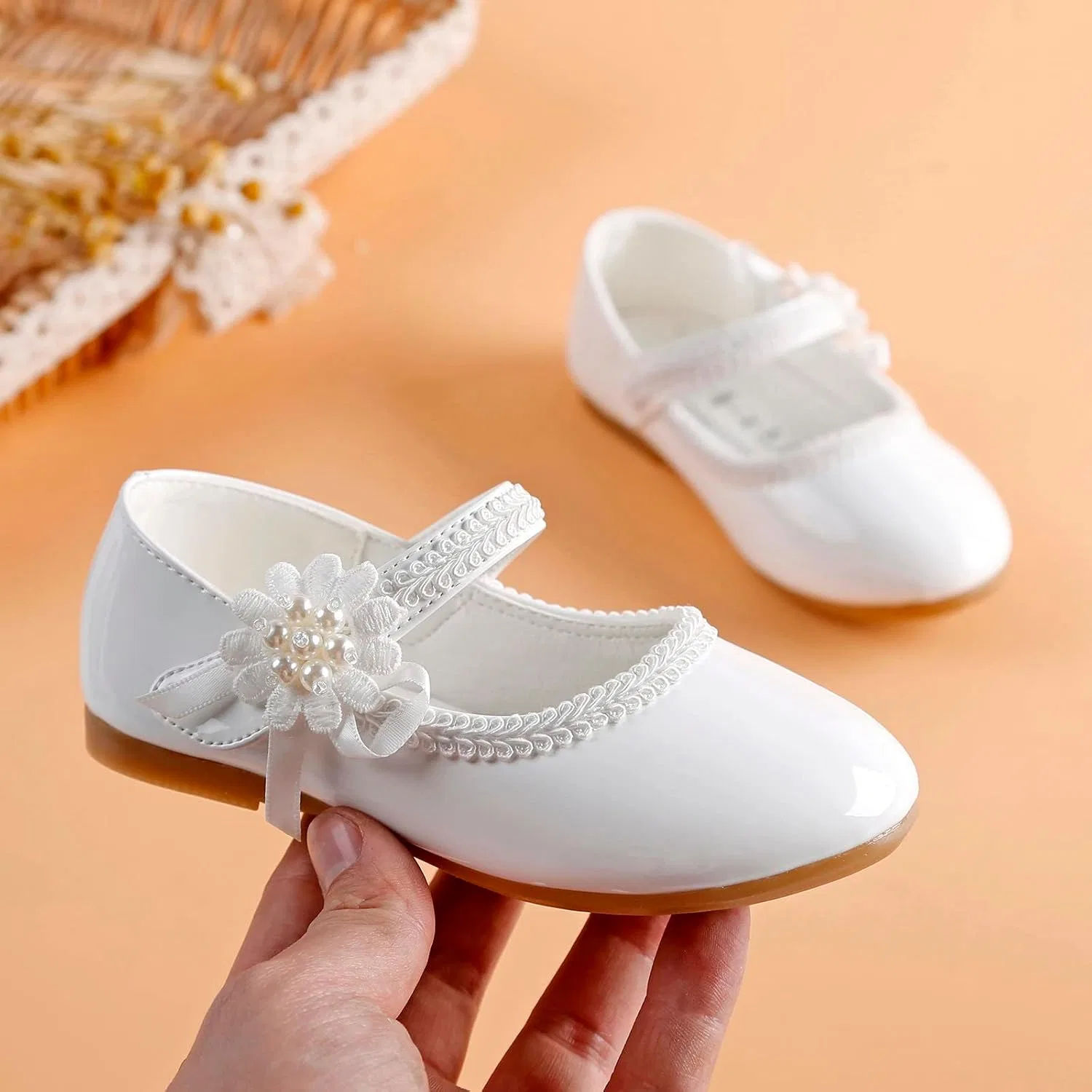 Детские туфли Мэри Джейн с жемчугом для девочек, White — фото 3