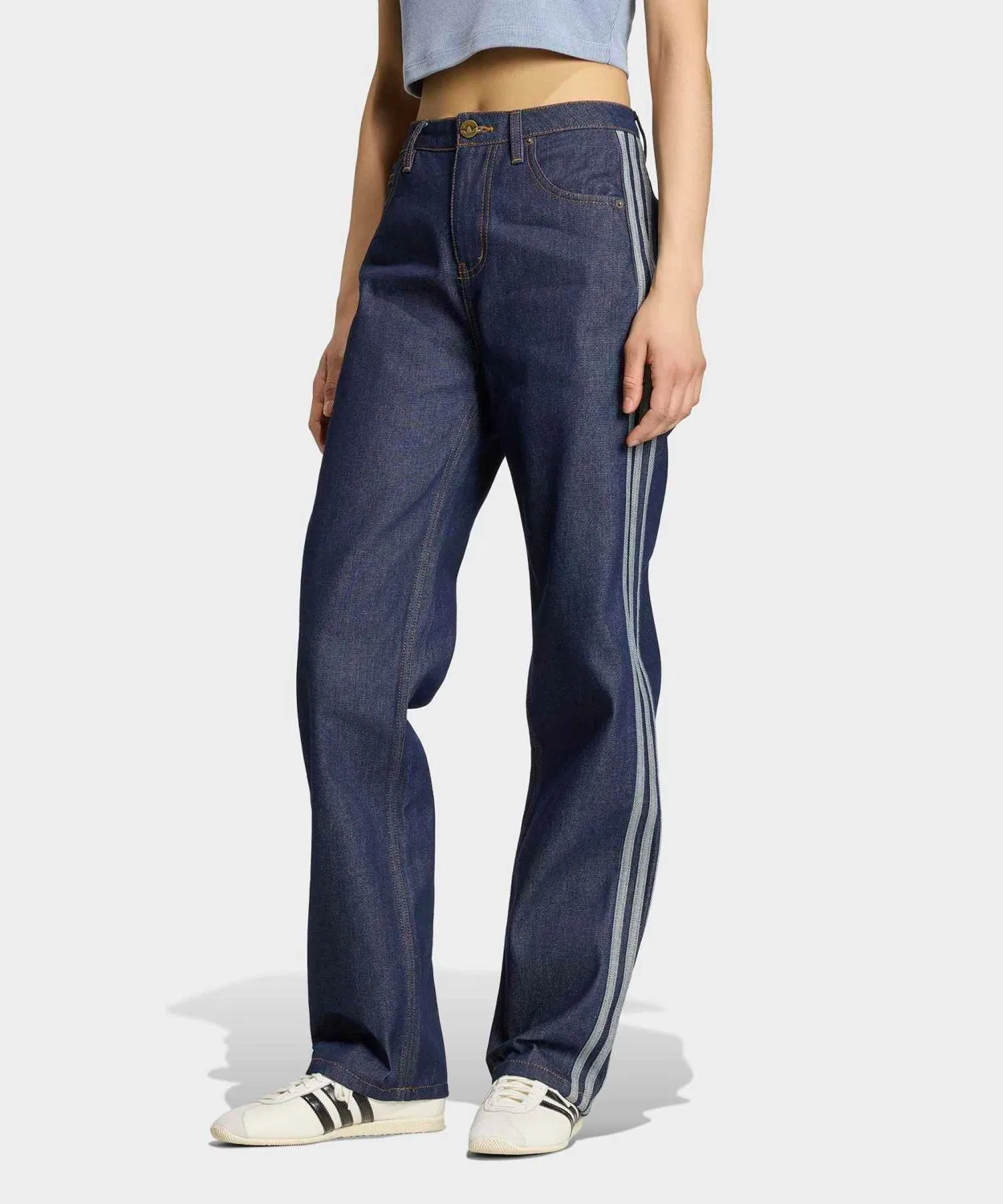 Женские джинсы мид-райз с принтом в полоску Firebird Mid Rise Straight Denim Pant Adidas, Синий — фото 2