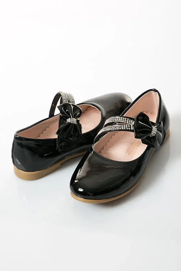 Детские балетки для девочек с коротким каблуком Babet 24c 153 Shoes Time, Black Rugan — фото 3